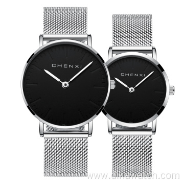 076 CHENXI Couple Watches Simple and Literal Fashion Dial Watch Luxury Full Mesh Mesh Watch Strap Quartz